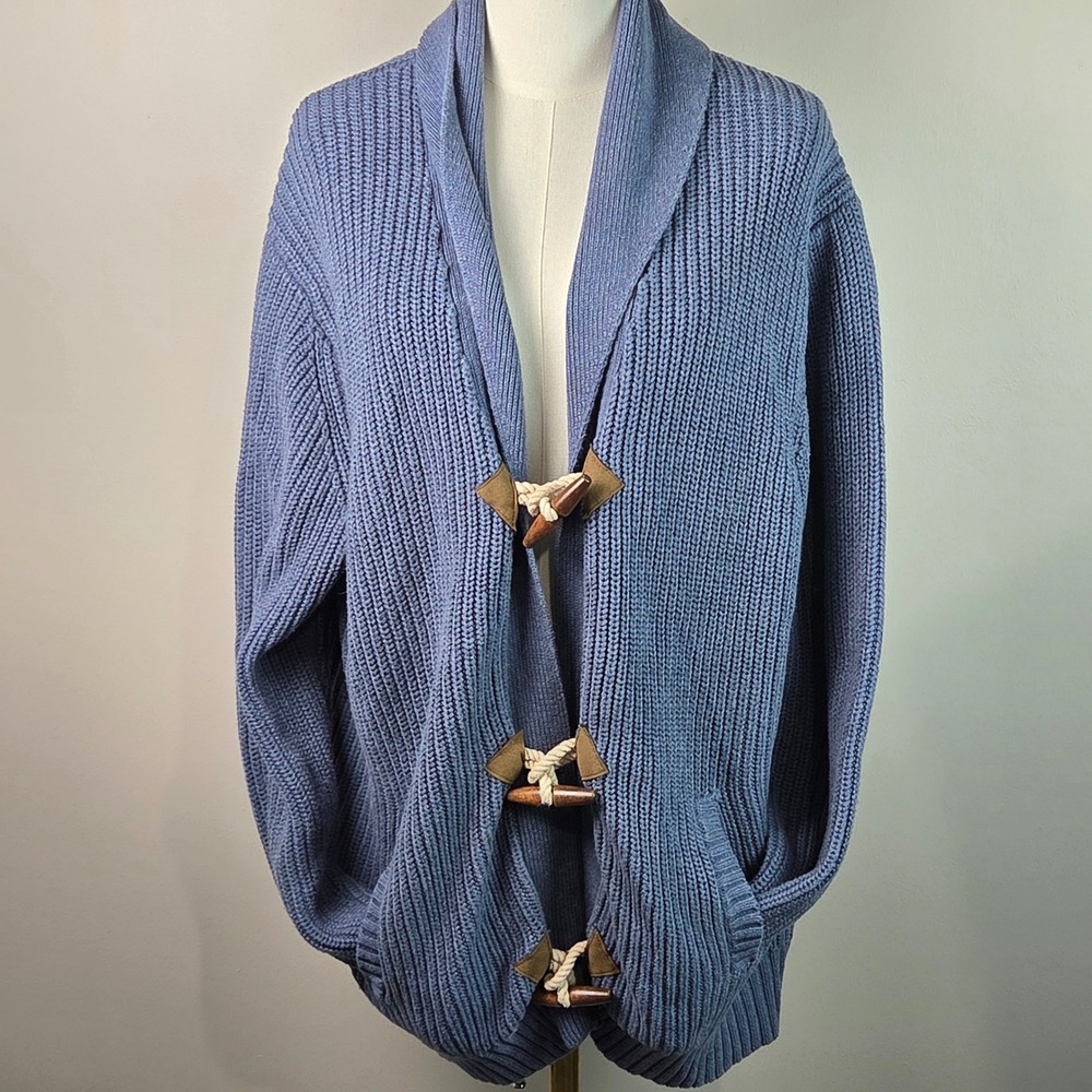 Lucky Knitwear Cardigan Women XXL Blue Excellent Toggle Shawl Ribbed 7M50057